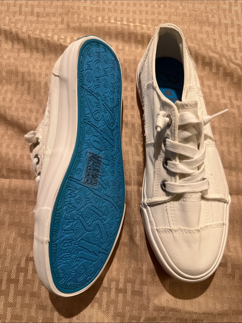 Blowfish White Canvas Lace-Up Flats with Blue Soles